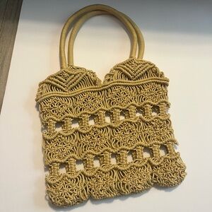 Vintage Crochet macramé tan Woven Handbag beach rope tote purse festival